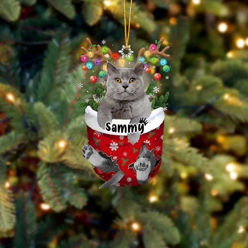 Vista 29 de Adorno personalizado de gato de rizo americano, adorno personalizado con nombre de mascota, colgante acrílico plano impreso en 2D, Papá Noel y gato