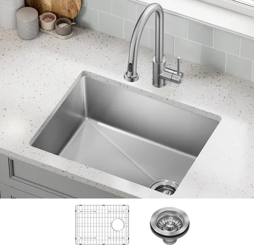 Vista 16 de KRAUS Fairlane KHT631-15 - Fregadero de cocina o bar, 15 pulgadas, montaje directo/superior, cuenco individual, de acero inoxidable de calibre 18
