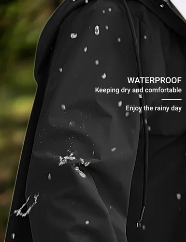 Vista 4 de COOFANDY Chaqueta impermeable para hombre con capucha, impermeable, ligera, activa, larga