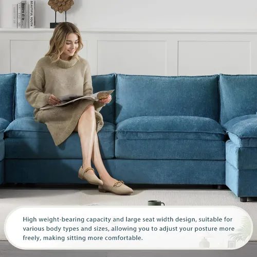Vista 76 de Moderno sofá modular en forma de U con almohadas para la cintura, sofá cama con diván, sofá tapizado simétrico de felpilla de 6 asientos para sala