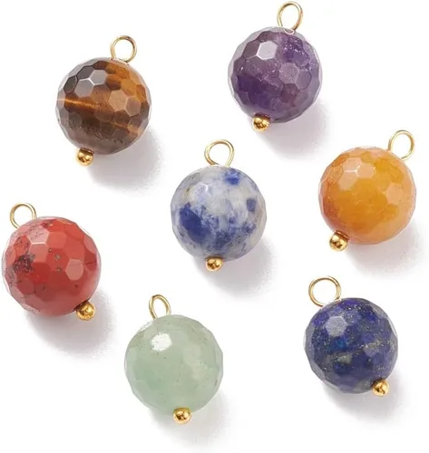 Vista 15 de Ipotkitt 100 dijes de chakras de piedra teñida de dolomita natural de colores mixtos para hacer joyas, collares, aretes