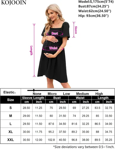 Vista 5 de KOJOOIN Vestido de maternidad de verano para mujer, lazo en la espalda, cuello cuadrado, manga abombada, hombros descubiertos, vestido de baby shower