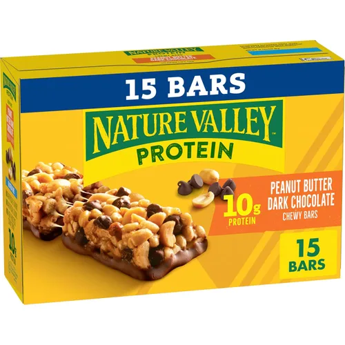 Vista 18 de Nature Valley Barras de granola con proteína, arándano y nueces, barras de merienda masticables, 5 barras, 7.1 OZ 0.35 onzas de proteína por