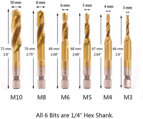Vista 3 de 6 unids combinación 1/4 "hexagonal avellanador broca M3-M10 desbarbar tornillo avellanado HSS hexagonal dorado