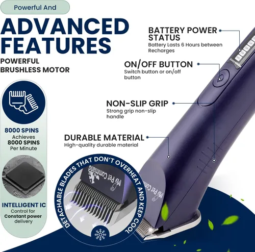 Vista 2 de My Pet Command - Cortapelos de aseo para perros de peso ligero y profesional Hair Trimmer, Brushless Motor, Heavy Duty Kit for Dogs, Pets, Cats