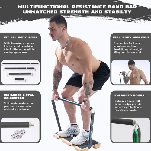 Vista 3 de Resistance Band Bar, Length-Adjustable Detachable Heavy Duty Workout Bar for Resistance Band Training, Core Muscle Training, Home & Ourdoor Workout