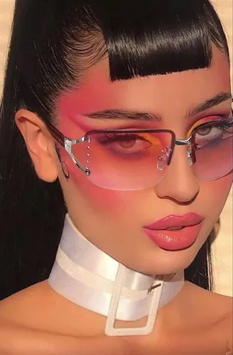 Vista 6 de Fozono Gafas de sol Y2K de moda para mujer, lentes rectangulares sin montura con gradiente Y2K, gafas de sol estéticas de moda