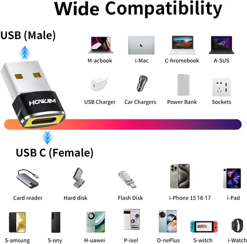 Vista 7 de Adaptador USB a USB C, 2 unidades, convertidor de cargador USB C hembra a macho Negro