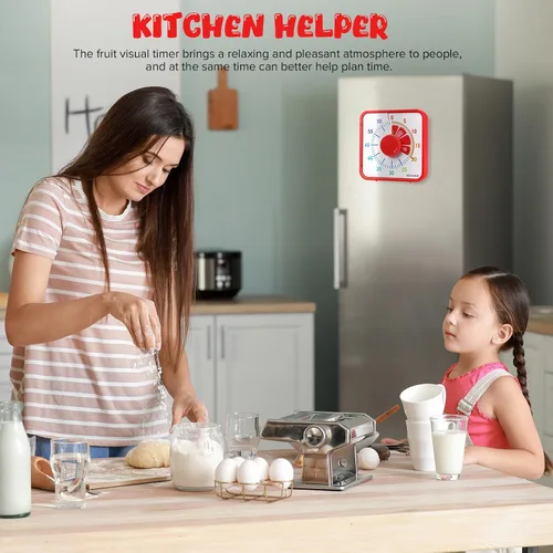 Vista 4 de Secura Temporizador Visual de Frutas de 7.5 Pulgadas para Niños, Temporizador de Cuenta Regresiva de 60 Minutos para Aula o Cocina, Reloj