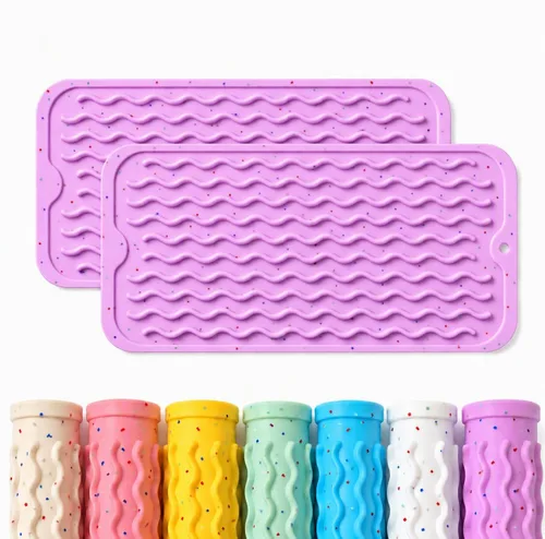Vista 33 de CAKETIME Paquete de 2 tapetes de secado de platos de silicona multicolor para encimera de cocina, comedor, manteles individuales resistentes al