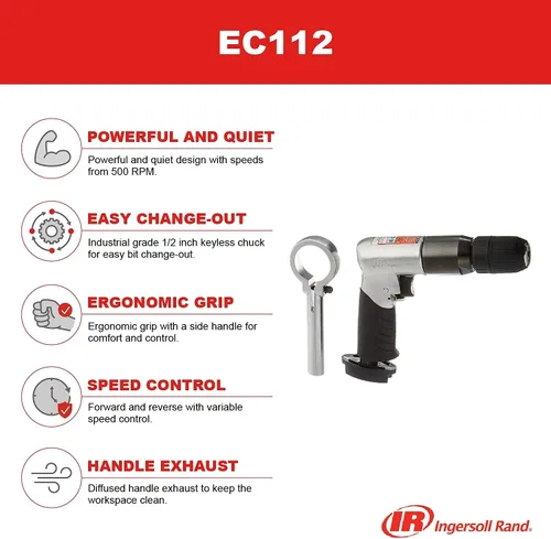 Vista 4 de Ingersoll Rand EC112 Taladro neumático sin llave de 1/2", reversible, 500 RPM, 0.5HP
