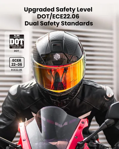 Vista 3 de ILM - Cascos de motocicleta de fibra de carbono de cara completa para adultos, con certificaciones DOT y ECE, Casco de Carreras MF577P