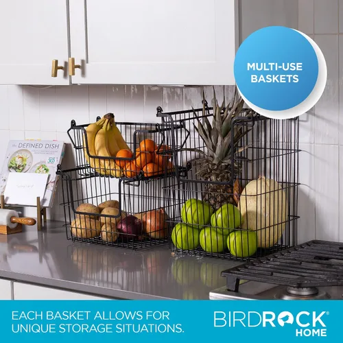 Vista 2 de BIRDROCK HOME Contenedores apilables de almacenamiento de alambre de 3 piezas, organizador de frutas y verduras, casa de campo moderna, armario