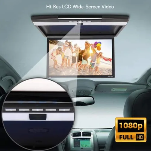 Vista 3 de Consola Pyle para techo de coche, con pantalla LCD abatible, panel de control con reproductor de TV HDMI con transmisor IR integrado