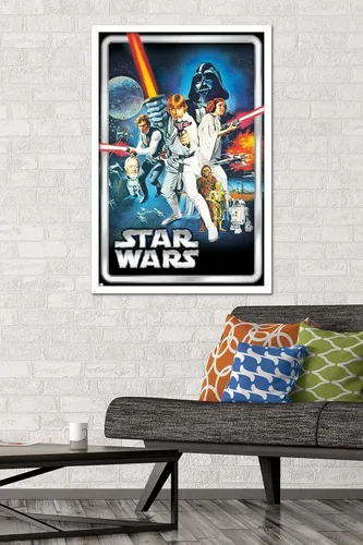 Vista 2 de Trends International Star Wars: A New Hope - Póster clásico de pared, 34 pulgadas de largo x 22.4 pulgadas, versión enmarcada en blanco