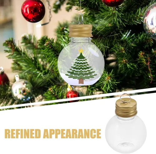 Vista 5 de BESTonZON 10 bolas de alcohol de Navidad, bombillas de botella de 1.7 fl oz con forma de adornos de Navidad de plástico transparente, colgante