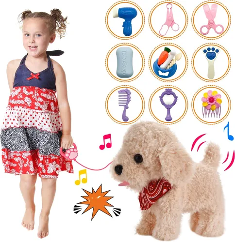 Vista 3 de Juguete de Cachorro de Peluche Interactivo que Camina, Perro Robot Electrónico con Control Remoto Cola Realista que Menea, Juego de Aseo Rico