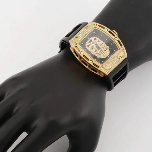 Vista 7 de Relojes únicos de calavera para hombre, esfera de esqueleto rectangular, relojes de pulsera analógicos de cuarzo para hombre, relojes de calavera