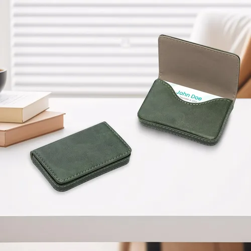 Vista 5 de Cartera con bloqueo RFID - Tarjetero minimalista de cuero para negocios, 12-verde, Pequeña, Slim