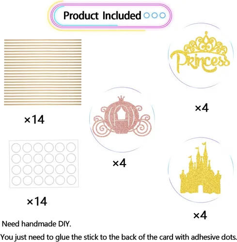 Vista 2 de 12 piezas de decoración de mesa de princesa, corona de princesa, centros de mesa de princesa para mesas, castillo de princesa, suministros de fiesta