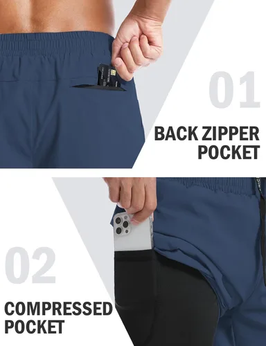 Vista 5 de Aolesy Pantalones cortos de correr para hombre de 57 pulgadas, de secado rápido, pantalones cortos de gimnasio con bolsillos, entrenamiento de tenis