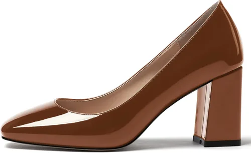 Vista 2 de WAYDERNS Zapatos de tacón alto con punta cuadrada sólida para mujer, de 3 pulgadas