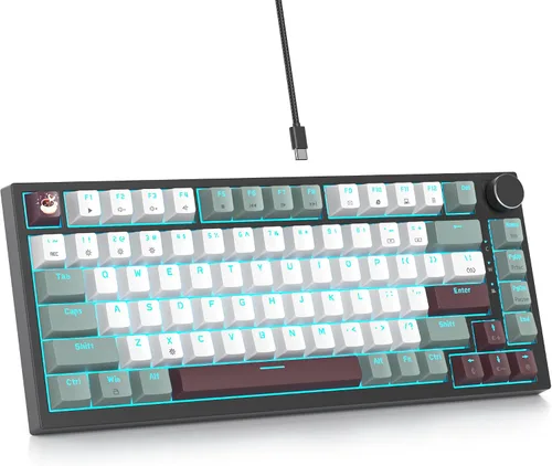 Vista 9 de 75% Teclado para Juegos con Cable, Montaje de Junta de Intercambio en Caliente, Interruptor Blanco, Teclado Mecánico TKL de 82 Teclas, NKRO Cremoso