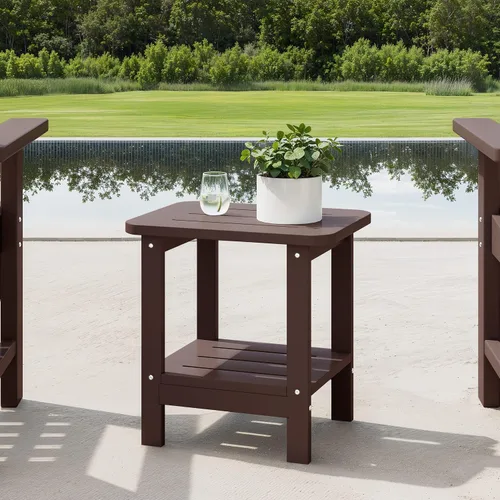 Vista 9 de WestinTrends Aruba - Mesa auxiliar cuadrada para patio de 2 niveles HDPE para exteriores, color negro