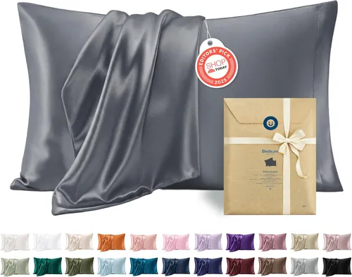 Vista 17 de Bedsure Paquete de 2 fundas de almohada de satén similares a las fundas de almohada de seda tamaño estándar, funda de almohada para mujeres que