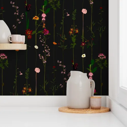 Vista 8 de Despegar y pegar papel tapiz Muestras – Moody Floral Dark Flower Stripe Wildflower Minimal Midcentury Modern Stripes Papel pintado personalizado