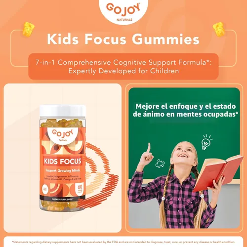 Vista 2 de GOJOY NATURALS Gomitas de atención para niños - Suplemento de 7 en 1 para la atención y el enfoque para niños y adolescentes con extracto