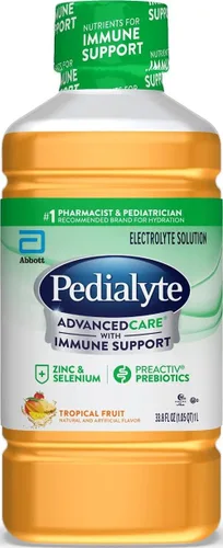 Vista 2 de Pedialyte AdvancedCare Solución de electrolitos, 1 litro, con prebióticos PreActiv, bebida de hidratación, ponche de cereza