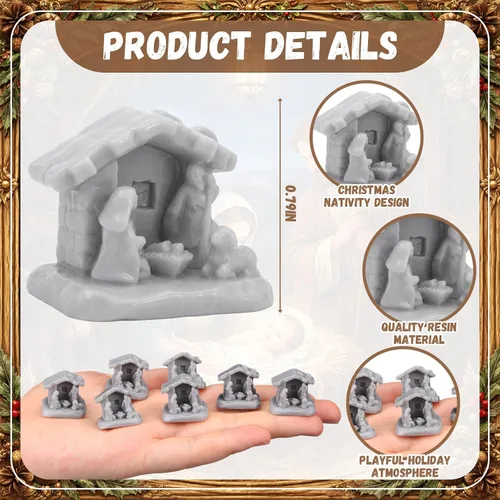 Vista 7 de RoundFunny 50pcs miniatura Navidad Belén Resina Sagrada Familia con pesebre