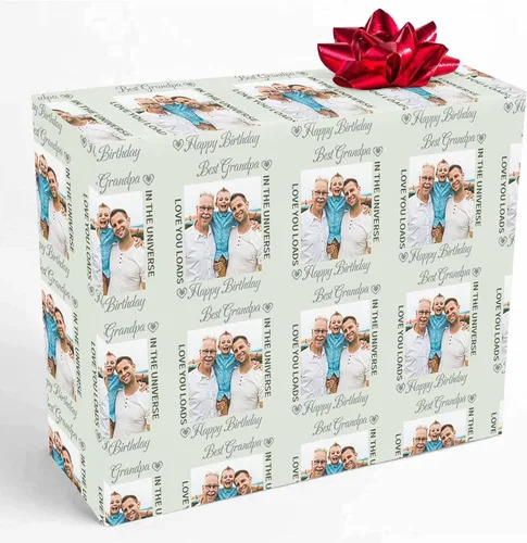 Vista 14 de COLORSFORU Papel de regalo personalizado de feliz cumpleaños con foto de nombre: fabricado en EE. UU., rollo de papel de regalo personalizado, papel