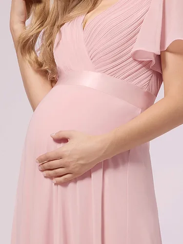 Vista 5 de Ever-Pretty Womens Chiffon V-Neck A-line Ruched Summer Maternity Dresses with Sleeves 09890-USA