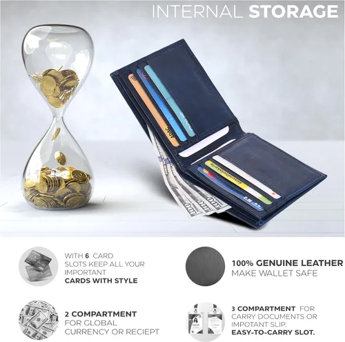 Vista 3 de Carteras RFID delgadas para hombres - Cartera de bolsillo frontal de piel genuina