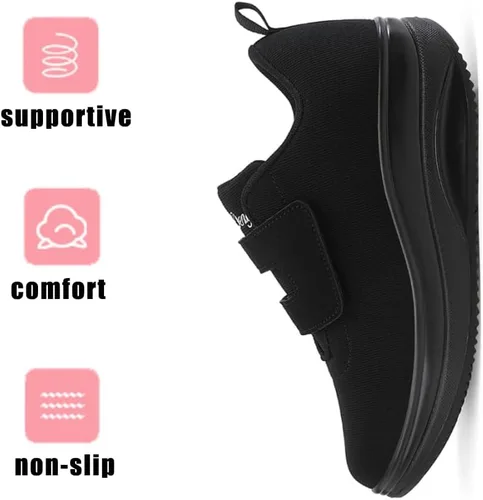 Vista 2 de Velcro Platform Sneakers for Women Comfortable Wedge Rocker Bottom Walking Shoes Supportive Extra Wide Width 2 Inch Thick Sole Adjustable Closure