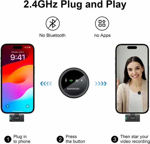 Vista 7 de Micrófono Lavalier inalámbrico para iPhone 17/16/15/14, iPad y Android Amarillo
