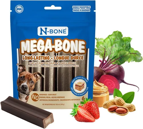 Vista 15 de N-Bone Mega-Bone - Masticables para perros de larga duración, sabor a Mac n' Cheese, 6 unidades, 16.8 onzas