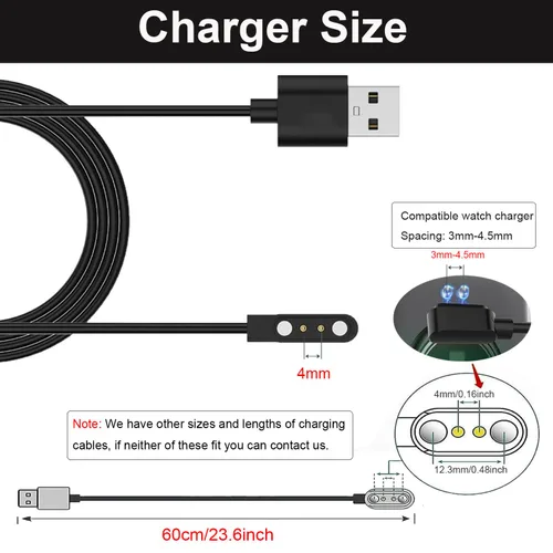 Vista 3 de Cargadores de 2 pines para cargador de reloj inteligente IP68/IP67, cable de carga USB magnético de 0.157 in para IP67/IP68 impermeable reloj