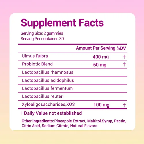 Vista 2 de Her Juicy - Gomitas de probióticos femeninos para mujeres, con prebióticos y olmo resbaladizo, promueve el equilibrio del pH, la salud intestinal