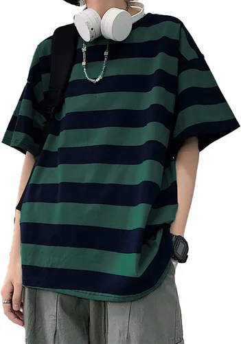 Vista 6 de Camiseta Harajuku de gran tamaño a rayas de manga larga con cuello redondo para mujer NegroGris