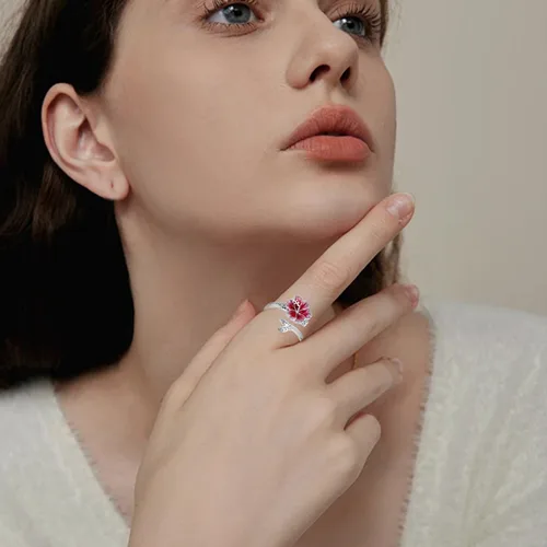 Vista 5 de Anillo de hibisco Anillo de flor hawaiana con joyería de hibisco de plata de ley ajustable abierta para mujer, talla 7