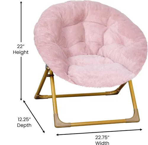 Vista 3 de Flash Furniture Silla Mini Plegable y Acogedora Gwen para Niños - Silla Lunar de Pelo Sintético Color Rosa Claro - Estructura de Metal Dorado Suave