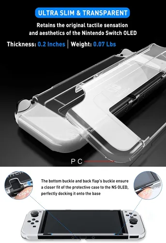 Vista 4 de Switch OLED - Funda protectora transparente acoplable a prueba de golpes para Nintendo Switch OLED modelo 2021 con protector de pantalla y tapas