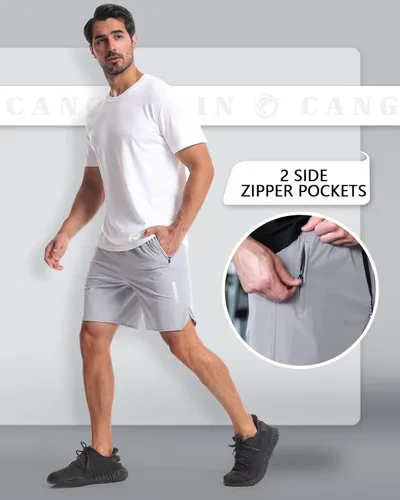 Vista 4 de CANGHPGIN Paquete de 2 pantalones cortos deportivos de entrenamiento para hombre, entrepierna de 7 pulgadas, pantalones cortos de senderismo