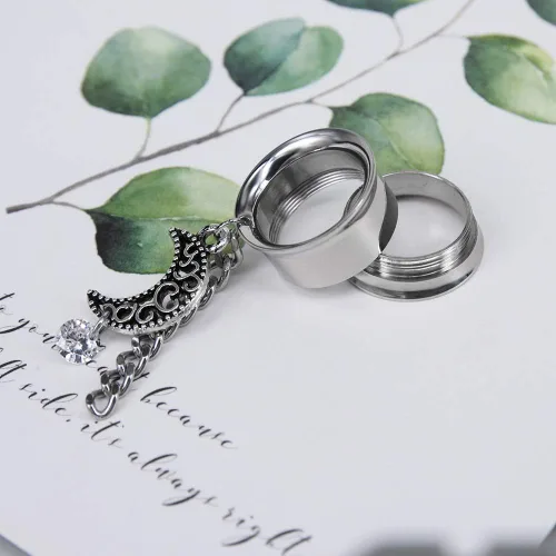 Vista 4 de ZS Vintage Moon Dangle Ear Tunnels Plug Stainless Steel Screw Ear Gauge Feather Chain Ear Expander Flesh Tunnels Piercing