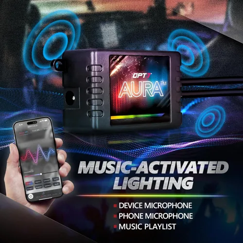 Vista 8 de OPT7 Aura Pro 4 piezas Tiras de luz LED dobles para interior de auto con APP y control remoto, modo multicolor, kit de iluminación de acento de neón