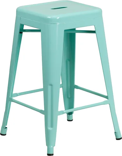 Vista 23 de Taburete de 24 pulgadas de alto para interior y exterior con asiento cuadrado., Metal, Negro