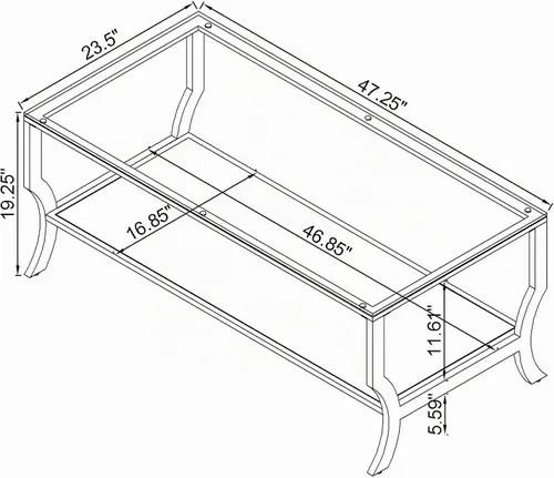 Vista 3 de Coaster Home Furnishings - Saide - Mesa de centro rectangular con estante inferior de espejo, patas curvas, base de metal - Sala de estar - 47